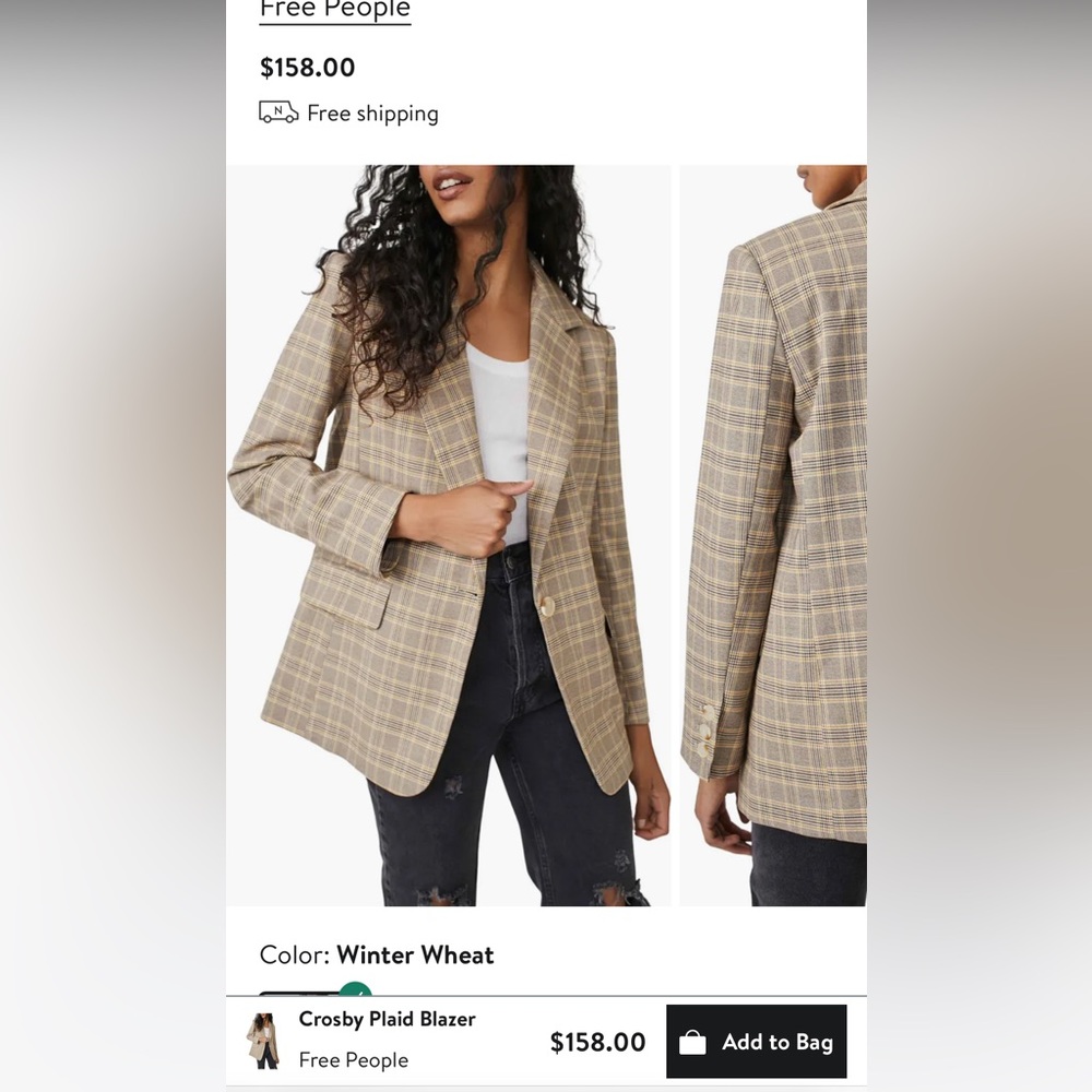 Free People Crosby Plaid Blazer in Winter Wheat